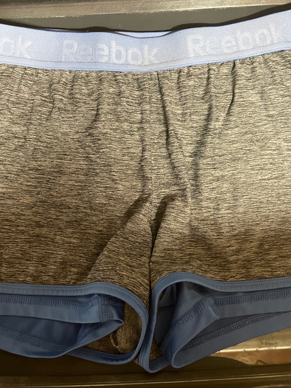 Reebok Women's Gray Heather Athletic Shorts with Blue Trim